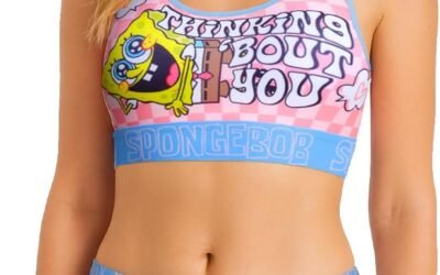 COCO BRANDS SpongeBob SquarePants Womens Underwear Set – 2 Piece Racerback Sports Bra & Boyshort Bra and Panty Set