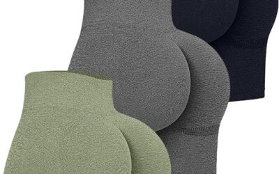 OQQ Women’s 3 Piece High Waist Workout Shorts Butt Lifting Tummy Control Ruched Booty Smile Yoga Short Pants